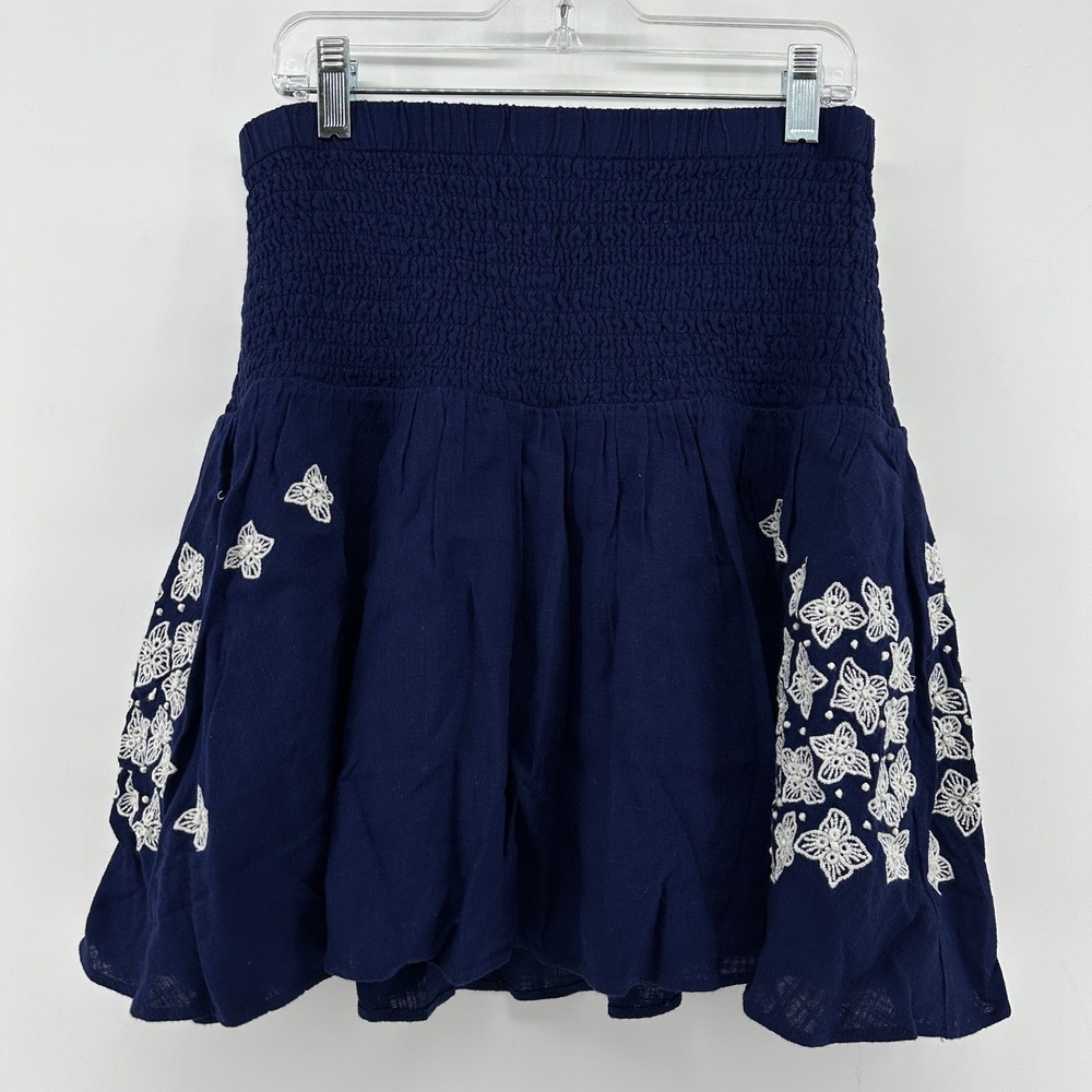Cartolina The Margot Mini Skirt Navy Blue Embroidered Smocked SP241416S-CTL M